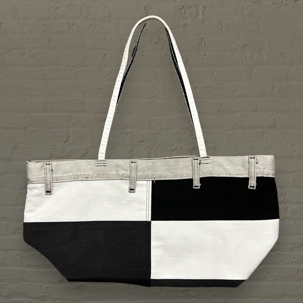 Handmade Patchwork Denim Bag Vintage Jeans Faded Black Gray Distressed Upcycle 2